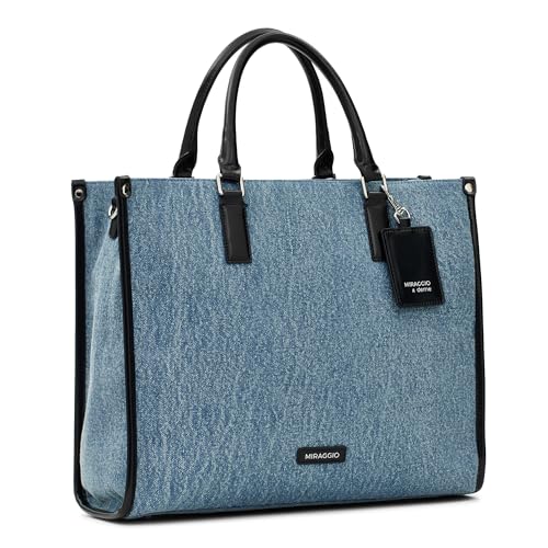 Miraggio Womens Denice Large Sized Tote Bag With Adjustable & Detachable Sling Strap And Top Handles | Fits Upto 16" Laptop | Tote Bags for Women For Office Use, Work (Denim & Black) - Image 4