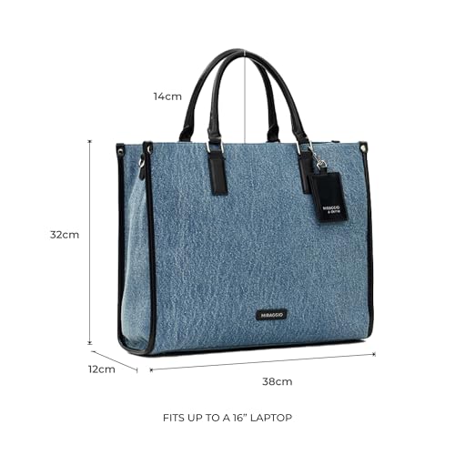 Miraggio Womens Denice Large Sized Tote Bag With Adjustable & Detachable Sling Strap And Top Handles | Fits Upto 16" Laptop | Tote Bags for Women For Office Use, Work (Denim & Black) - Image 3