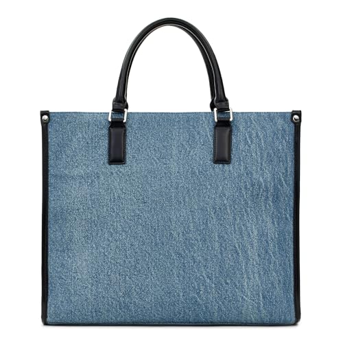 Miraggio Womens Denice Large Sized Tote Bag With Adjustable & Detachable Sling Strap And Top Handles | Fits Upto 16" Laptop | Tote Bags for Women For Office Use, Work (Denim & Black) - Image 5