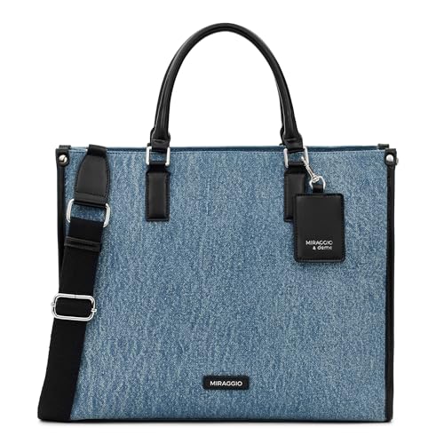 Miraggio Womens Denice Large Sized Tote Bag With Adjustable & Detachable Sling Strap And Top Handles | Fits Upto 16" Laptop | Tote Bags for Women For Office Use, Work (Denim & Black) - Image 1