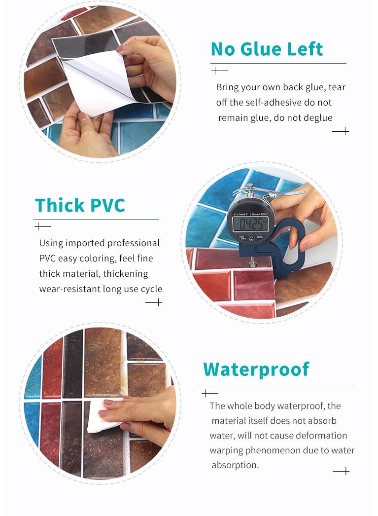 general 6 Pcs Imitation Ceramic Tile Wallpapers PVC Shaped Strip Stickers Kitchen Stickers Waterproof Oil Resistant High Temperature Resistant Self-Adhesive - Image 2