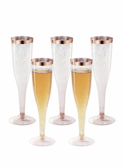 KASTWAVE Plastic Drink Flutes Disposable, Gold Rim Gold Glitter Plastic Drink Flutes Disposable for Parties Clear Plastic Cups, drinks Glasses, Wedding and Shower Party Supplies 12 PCS (Rose Gold)  - Image 1