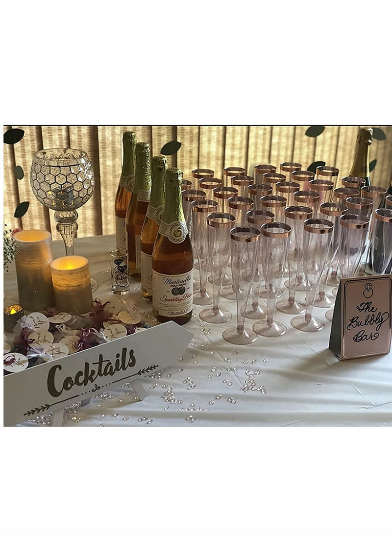 KASTWAVE Plastic Drink Flutes Disposable, Gold Rim Gold Glitter Plastic Drink Flutes Disposable for Parties Clear Plastic Cups, drinks Glasses, Wedding and Shower Party Supplies 12 PCS (Rose Gold)  - Image 5
