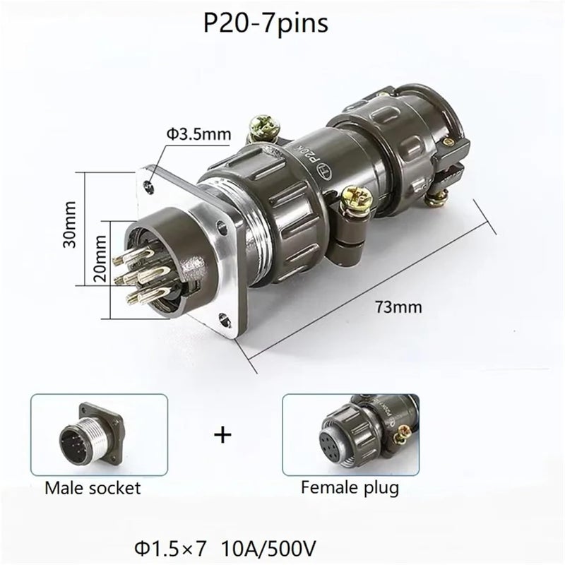 2, 3, 4, 5, 6, 7, 8, 9, 10, 12, 14, 16, 20, 26, 30, 35, 45 core P20 / P28/P32 / P40 / P48 / P55 / P60 Connector(7 pins P20) - Image 2