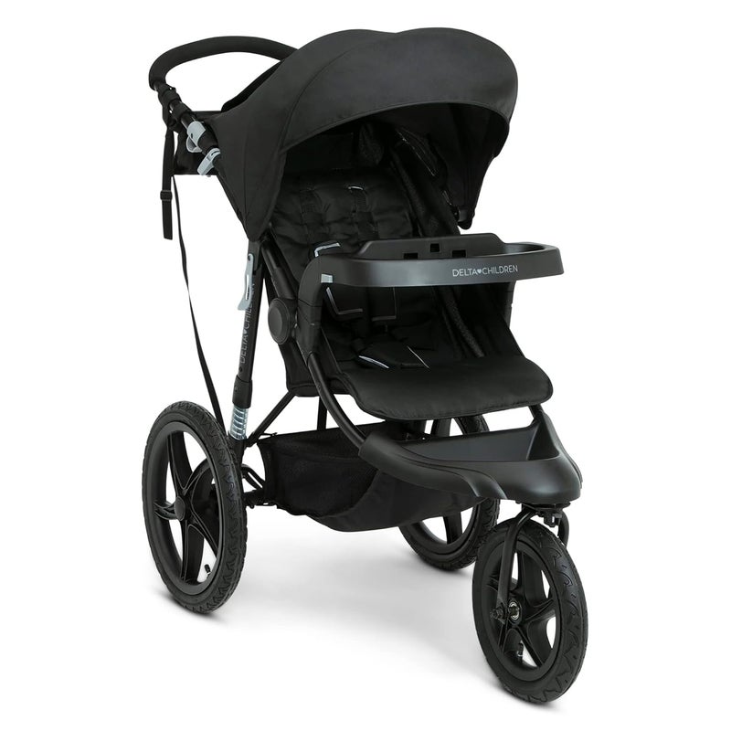 Delta Children Apollo Jogging Stroller  Shock Absorbing Frame with Large Canopy  Recline  Car Seat Compatible Black - Image 1