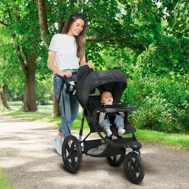 Delta Children Apollo Jogging Stroller  Shock Absorbing Frame with Large Canopy  Recline  Car Seat Compatible Black - Image 2