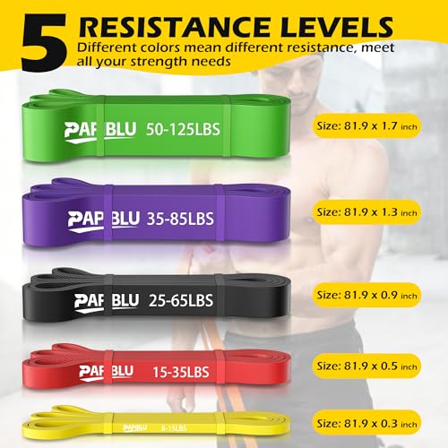 PAPIBLU Pull Up Bands, Resistance Bands Set for Pull-Up Assistance, Exercise Bands with Door Anchor & Grip Pads for Men & Women Working Out, Physical Therapy, Muscle Training - Multicolor - Image 2