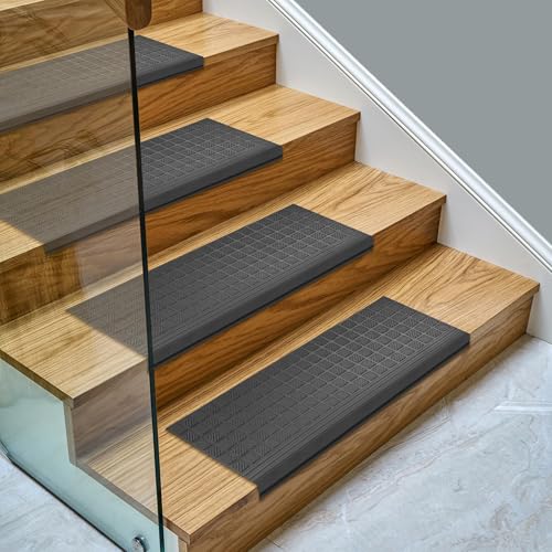 Ottomanson Outdoor Bullnose Stair Treads – Grid Heavy-Duty Non Slip Stair Mats – Strong Grip for Concrete, Brick & Textured Steps – Requires Fastening on Wooden & RV Steps, Pack of 5 - Image 1