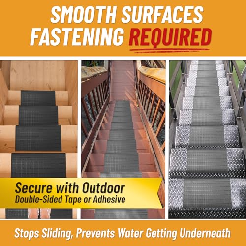 Ottomanson Outdoor Bullnose Stair Treads – Grid Heavy-Duty Non Slip Stair Mats – Strong Grip for Concrete, Brick & Textured Steps – Requires Fastening on Wooden & RV Steps, Pack of 5 - Image 5