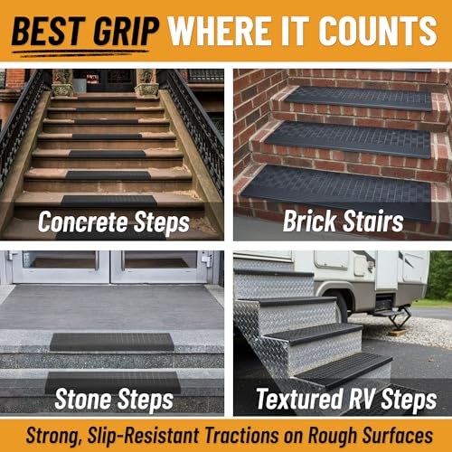 Ottomanson Outdoor Bullnose Stair Treads – Grid Heavy-Duty Non Slip Stair Mats – Strong Grip for Concrete, Brick & Textured Steps – Requires Fastening on Wooden & RV Steps, Pack of 5 - Image 4