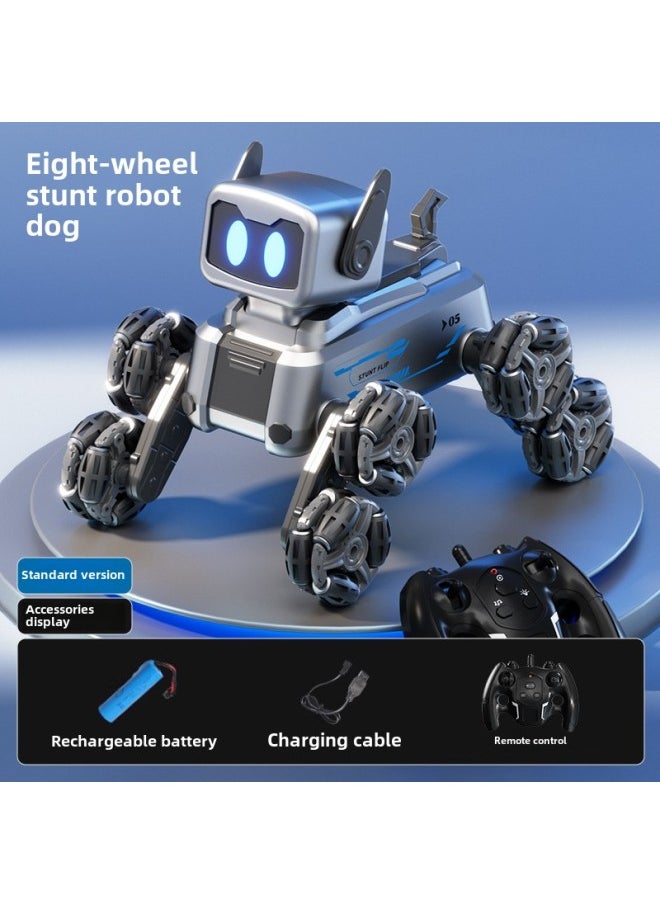 Mechanical Eight-wheel Robot Dog Hand Sensing Remote Control Four-wheel Drive Car Electric Robot Boys And Girls Stunt Children's Toys-Color:Eight-wheel Stunt Robot Dog -Specifications:Two Sets Of Body Rechargeable Batteries  - Image 1