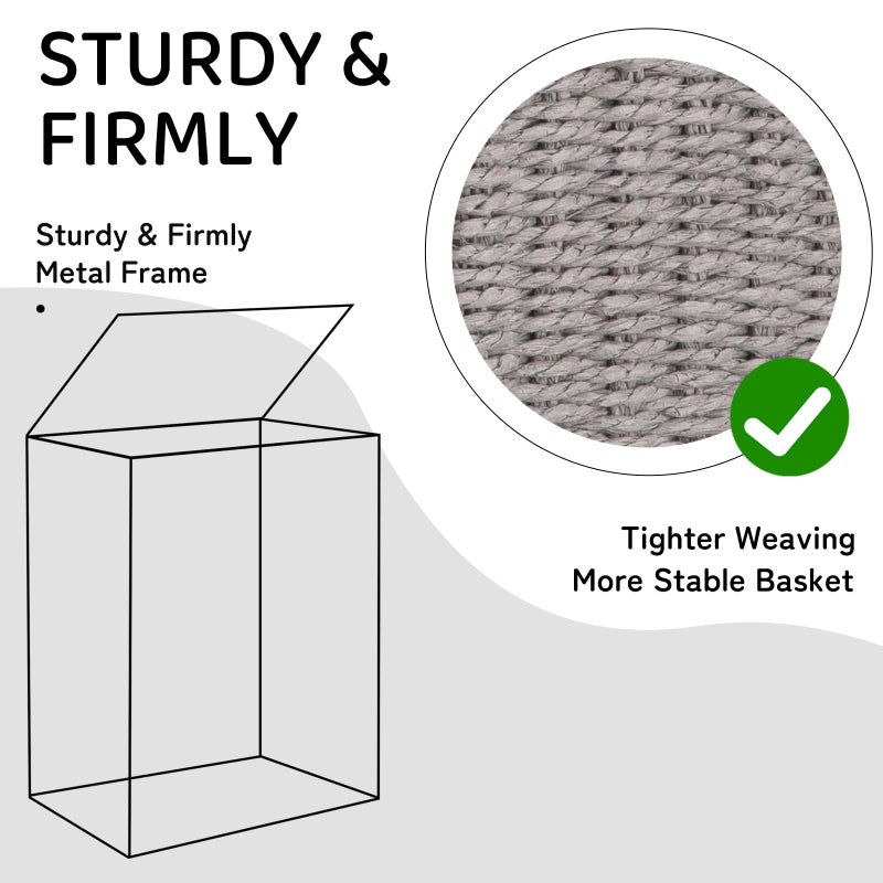OIAHOMY Laundry Hamper with Lid, 23.8 Gal (90L) Wicker Hamper with Removable Liner Bags, Handwoven Clothes Basket with Handles, Foldable Woven Paper Rope Basket for Laundry Room, Bedroom-Grey - Image 4