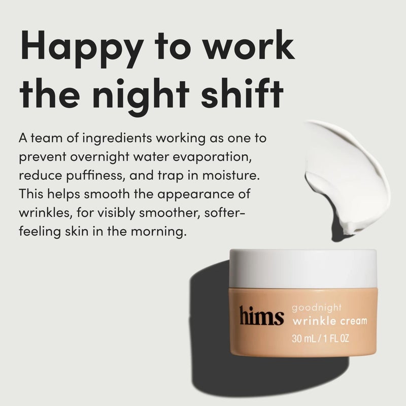 HIMS & HERS hims Goodnight Wrinkle Cream - Hydrating Men's Face Moisturizer with Hyaluronic Acid, Shea Butter & Caffeine - Reduces Wrinkles While You Sleep - 1 fl oz - Image 4