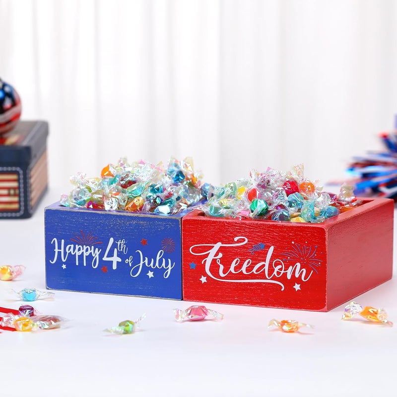 Vesici Vesici 2 Pcs 4th of July Candy Dish Patriotic Candy Bowl Red White and Blue Candy Wooden Dish Independence Day Wood Serving Bowl Happy 4th of July Star Bowls for Candy Tiered Tray Table Decoration  - Image 4