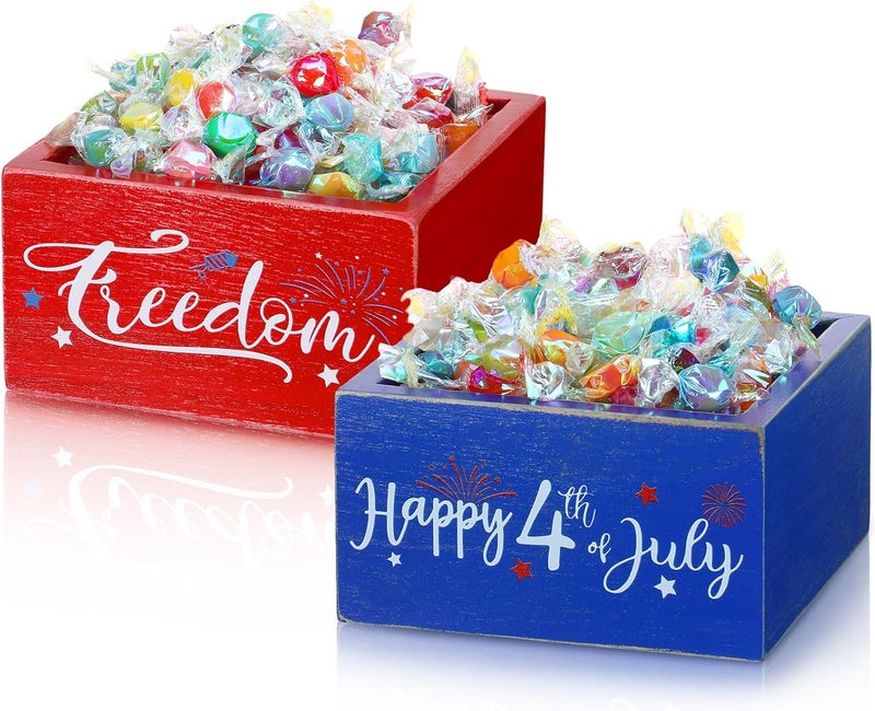 Vesici Vesici 2 Pcs 4th of July Candy Dish Patriotic Candy Bowl Red White and Blue Candy Wooden Dish Independence Day Wood Serving Bowl Happy 4th of July Star Bowls for Candy Tiered Tray Table Decoration  - Image 1