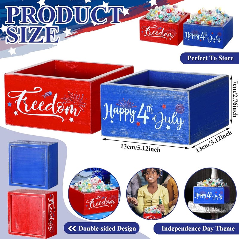 Vesici Vesici 2 Pcs 4th of July Candy Dish Patriotic Candy Bowl Red White and Blue Candy Wooden Dish Independence Day Wood Serving Bowl Happy 4th of July Star Bowls for Candy Tiered Tray Table Decoration  - Image 2