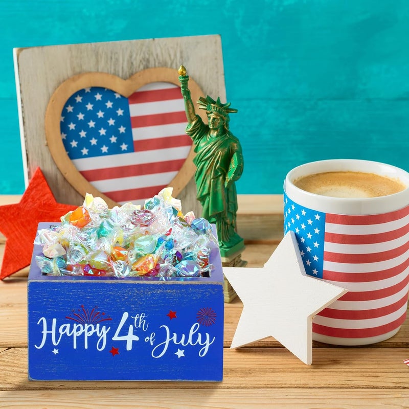 Vesici Vesici 2 Pcs 4th of July Candy Dish Patriotic Candy Bowl Red White and Blue Candy Wooden Dish Independence Day Wood Serving Bowl Happy 4th of July Star Bowls for Candy Tiered Tray Table Decoration  - Image 5