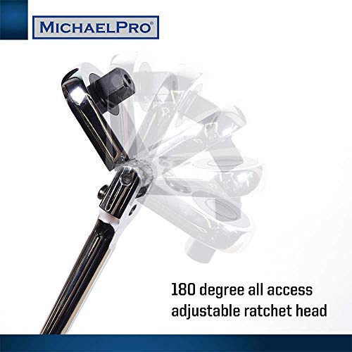 MichaelPro MP001001 3/8 inch Drive Socket Wrench Set, 20-piece, 12-Point Socket in SAE & Metric Size-With Reversible and Flexible Low Profile Ratchet Wrench Handle, Extension Bar and EVA Tray , Red - Image 3