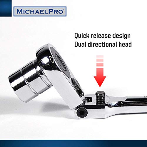 MichaelPro MP001001 3/8 inch Drive Socket Wrench Set, 20-piece, 12-Point Socket in SAE & Metric Size-With Reversible and Flexible Low Profile Ratchet Wrench Handle, Extension Bar and EVA Tray , Red - Image 4