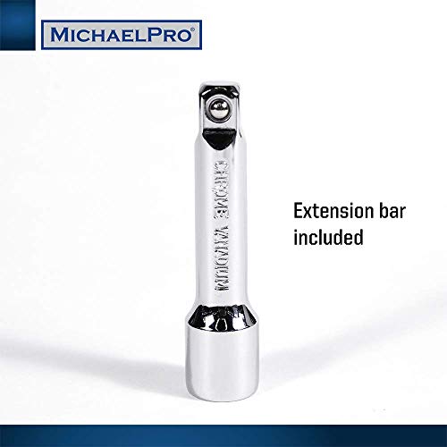 MichaelPro MP001001 3/8 inch Drive Socket Wrench Set, 20-piece, 12-Point Socket in SAE & Metric Size-With Reversible and Flexible Low Profile Ratchet Wrench Handle, Extension Bar and EVA Tray , Red - Image 5