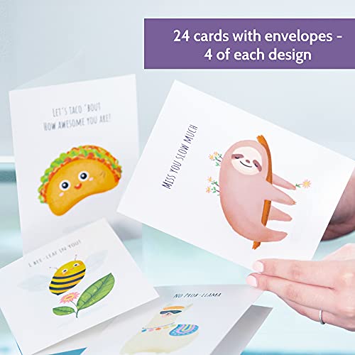 T MARIE 24 Funny Notecards and Envelopes Set - Blank Thinking of You Note Cards for Kids, Friends, Students, Camp Cards and More - Say Hello, Thank You or I Miss You with Funny Greeting Cards - Image 3