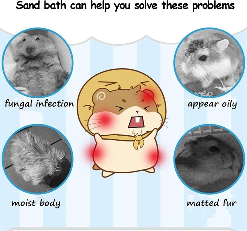 Kathson رمل استحمام هامستر كاثسون مع صندوق الرمل حمام صغير للحيوانات لتنظيف القمامة غبار جيربيل رمل استحمام للعناية بالهامستر القزم جيربيل فأر (ب) - Image 2