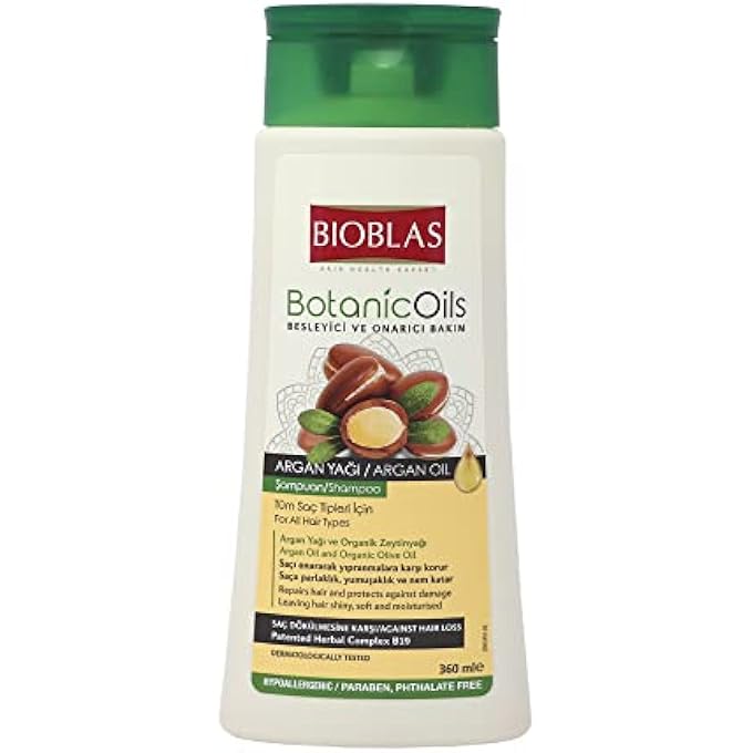 BIOBLAS شامبو زيت الأركان وزيت الزيتون العضوي للنساء والرجال - شامبو مرطب، مُصلح، مُقوي لنمو الشعر - خالي من المواد المسببة للحساسية، خالي من البارابين والأصباغ - لجميع أنواع الشعر - 12 أونصة - Image 1