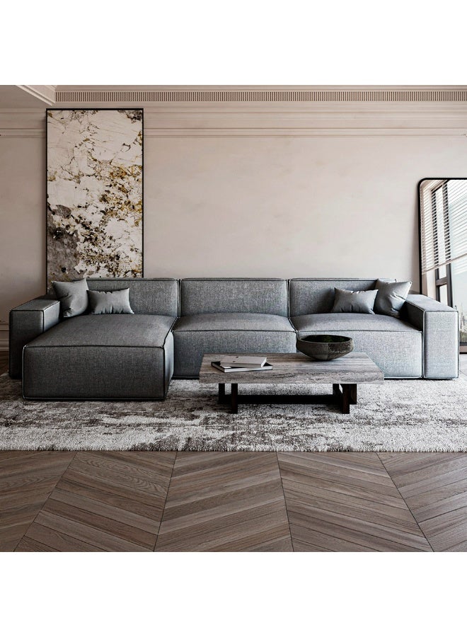 Al Home 4 Seater L-shape Sofa  Linen 200×300×90 Cm - Grey - - Image 1