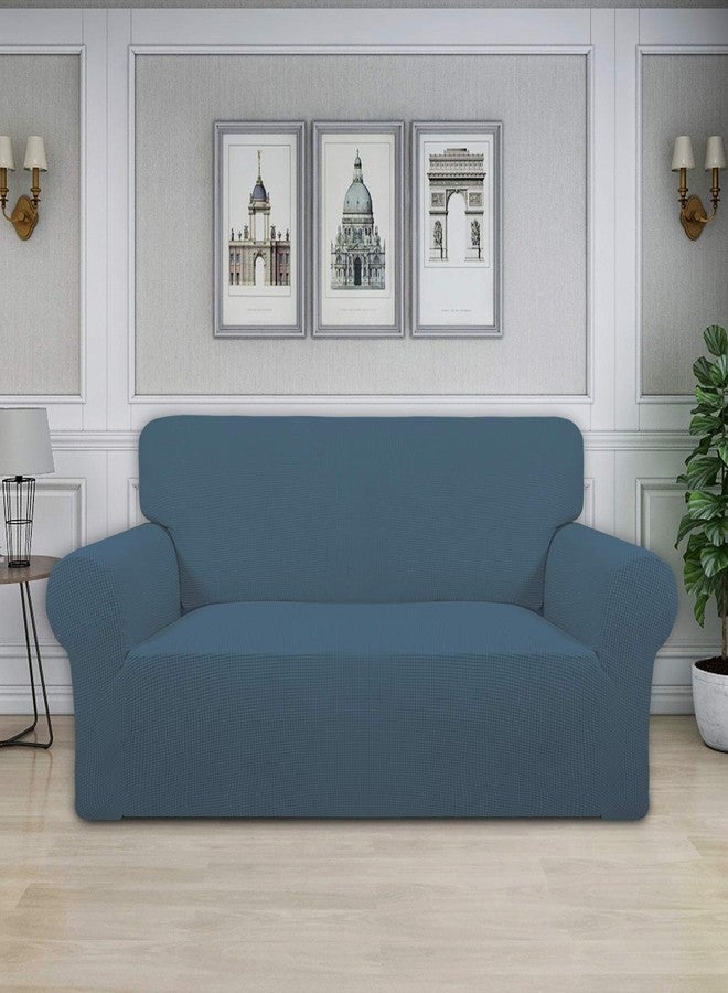 Easy-Going Stretch Oversized Loveseat Slipcover 1-Piece Sofa Cover Furniture Protector Couch Soft with Elastic Bottom for Kids Polyester Spandex Jacquard Fabric Small Checks Bluestone - Image 2