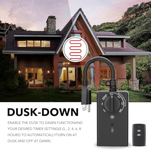 BN-LINK Outdoor Light Timer with Dusk to Dawn Sensor, 100 ft Range Remote Control, Weatherproof Dual Grounded Outlets, 15A 1/2HP, ETL Listed for Christmas and Halloween Decorations - Image 2