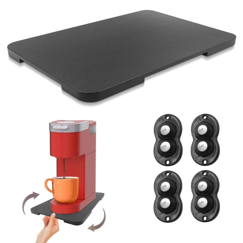 GIASSVIO 360Â° Rolling Tray Bamboo Appliance Slider for Kitchen Appliances, for Breville Espresso Machine Accessories, Sliding Tray for Coffee Maker Appliances Mat Easily from Under The Cabinet Gray 13"Ã—15.7" - Image 1