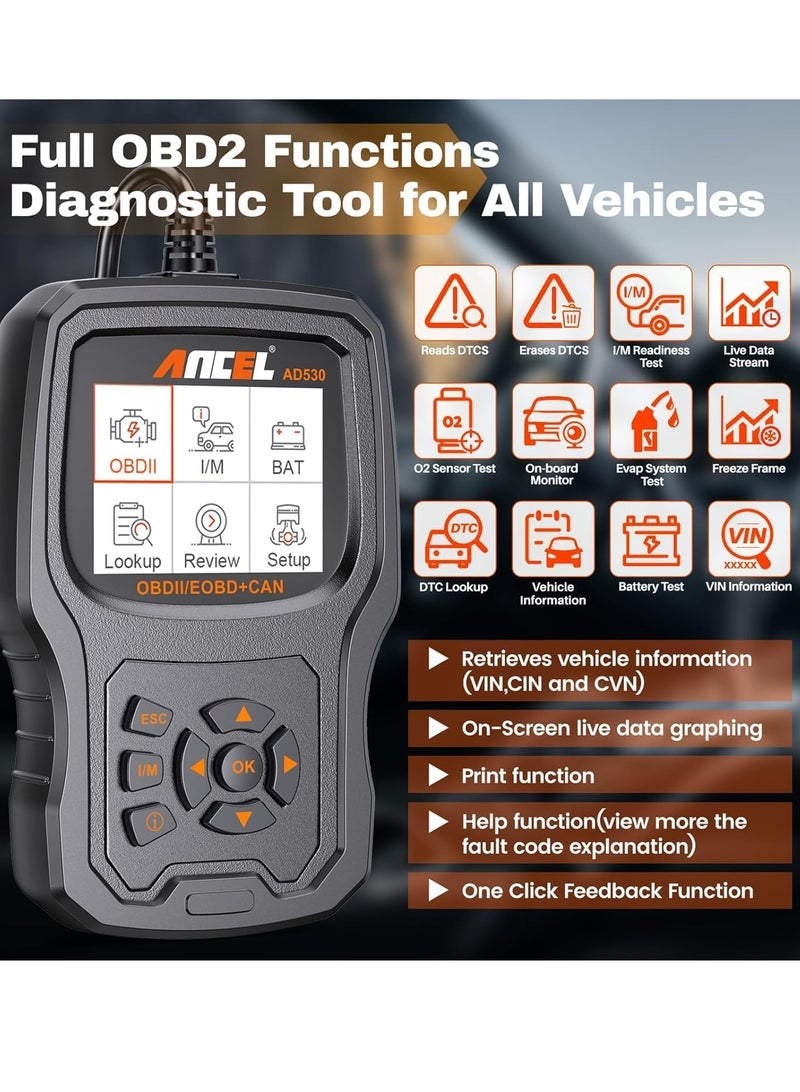 Ancel Professional OBD2 Scanner with Battery Test Code Reader for Vehicle Engine Check Scan Live Data Car Diagnostic Tool All-in-One OBD 2 Function and Graphing Battery Status - Image 4