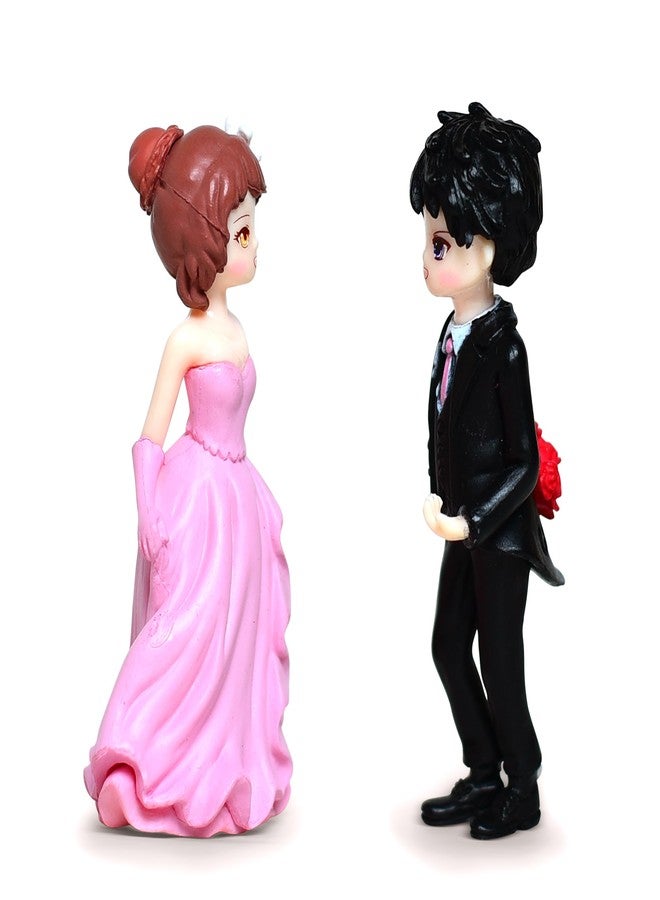 iDream Bride and Groom Wedding Statue, Creative Resin Figurines, Sweet and Funny Couple Decoration, Unique Wedding Decor, Bride and Groom Character Figurine for Newlyweds and Gifts (Pink & Black) - Image 1