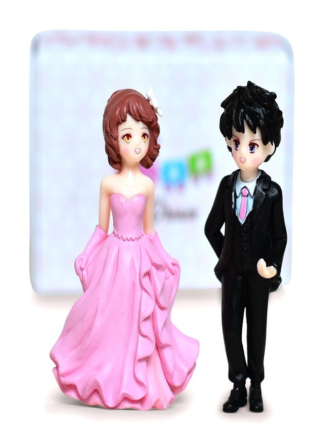 iDream Bride and Groom Wedding Statue, Creative Resin Figurines, Sweet and Funny Couple Decoration, Unique Wedding Decor, Bride and Groom Character Figurine for Newlyweds and Gifts (Pink & Black) - Image 4