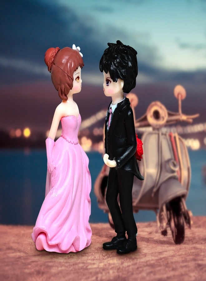 iDream Bride and Groom Wedding Statue, Creative Resin Figurines, Sweet and Funny Couple Decoration, Unique Wedding Decor, Bride and Groom Character Figurine for Newlyweds and Gifts (Pink & Black) - Image 2