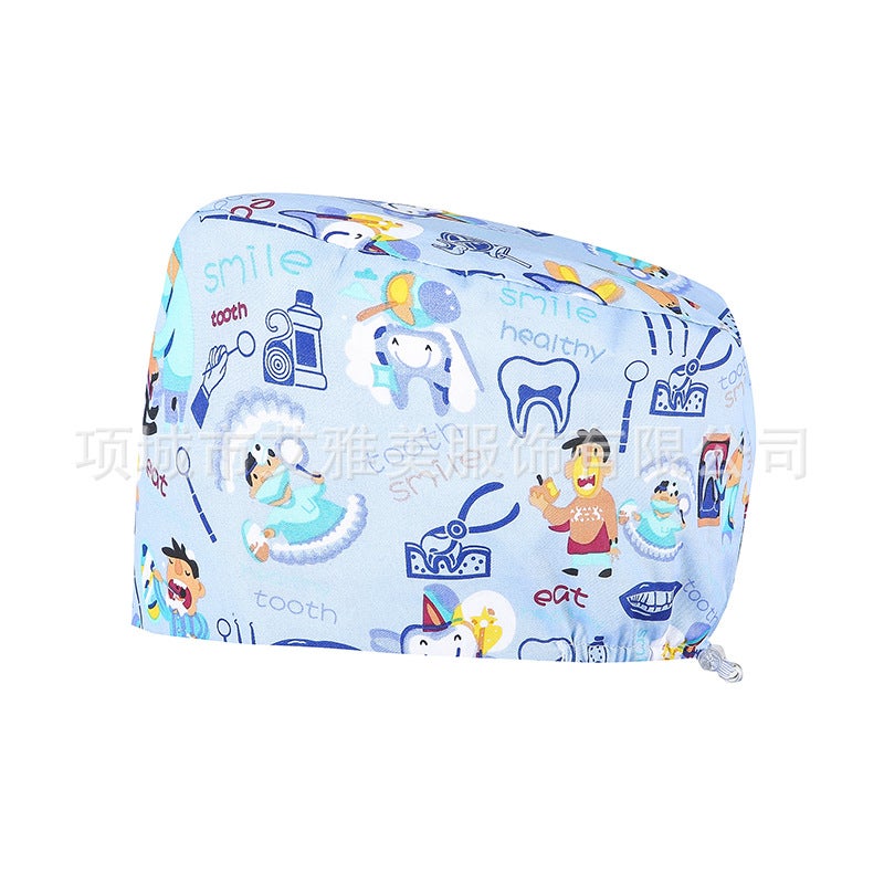 Surgical Cap Women'S Cotton Adjustable Breathable Cartoon Printed Pattern Operating Room Clinic Work Oral Dental Hat - Image 1