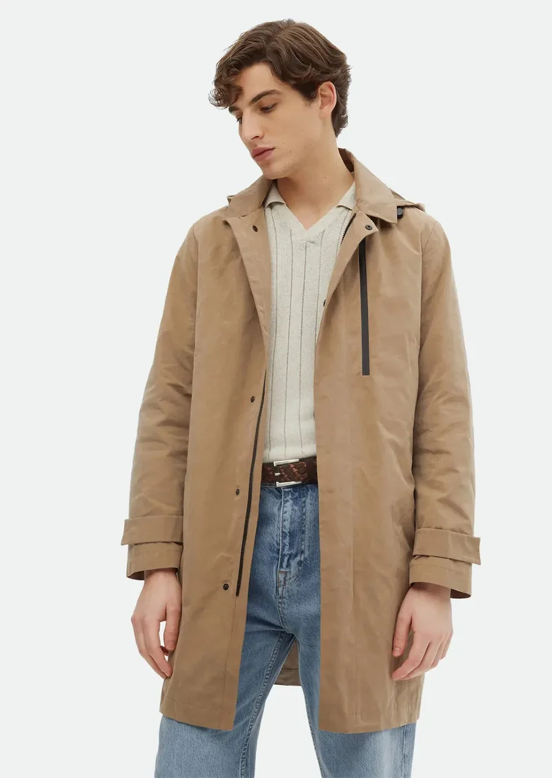 RAMSEY Buff Regular Fit Shirt Collar Casual Weaving Removable Hood Rain Coat