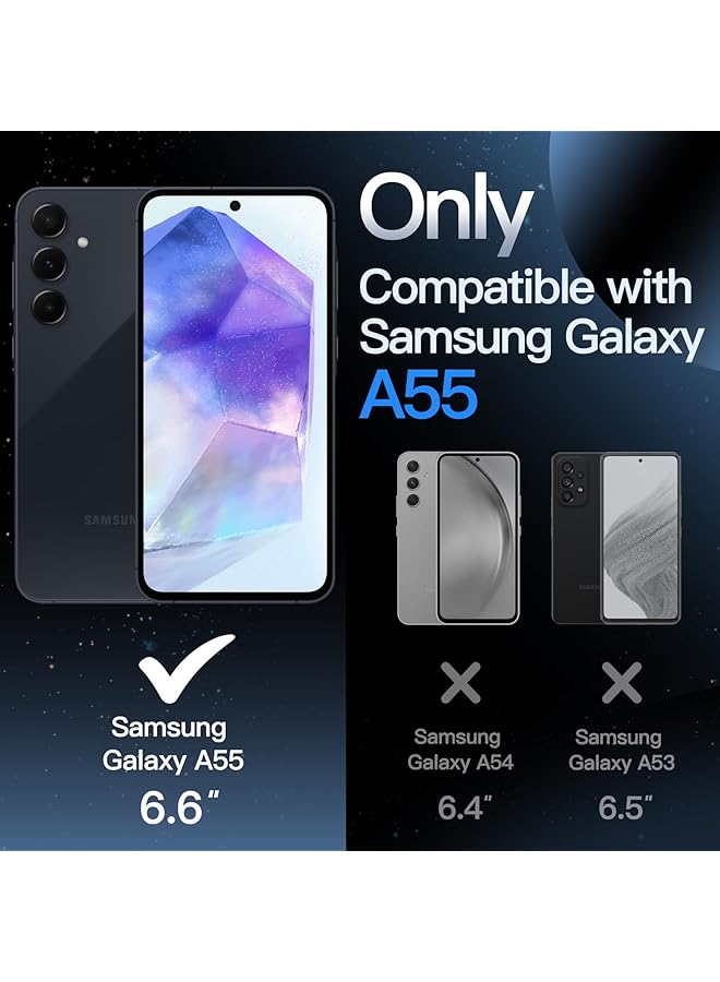 جي تيك جراب غير لامع 3 في 1 لهاتف Samsung Galaxy A55 5G مع قطعتين من واقي الشاشة الزجاجي المقوى وغطاء شفاف مقاوم للصدمات لهاتف مع حماية للكاميرا باللون الأسود - Image 2