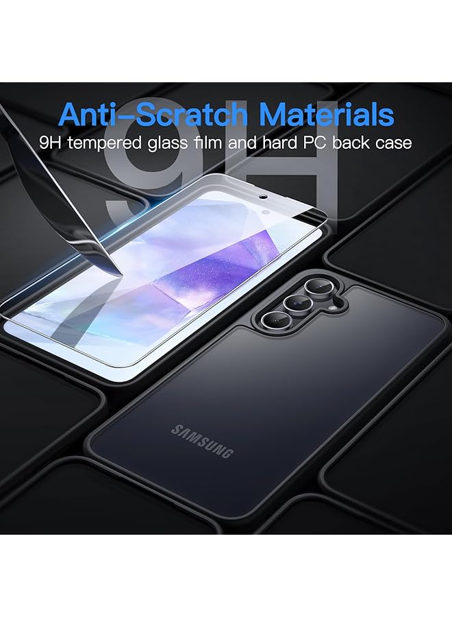 جي تيك جراب غير لامع 3 في 1 لهاتف Samsung Galaxy A55 5G مع قطعتين من واقي الشاشة الزجاجي المقوى وغطاء شفاف مقاوم للصدمات لهاتف مع حماية للكاميرا باللون الأسود - Image 5