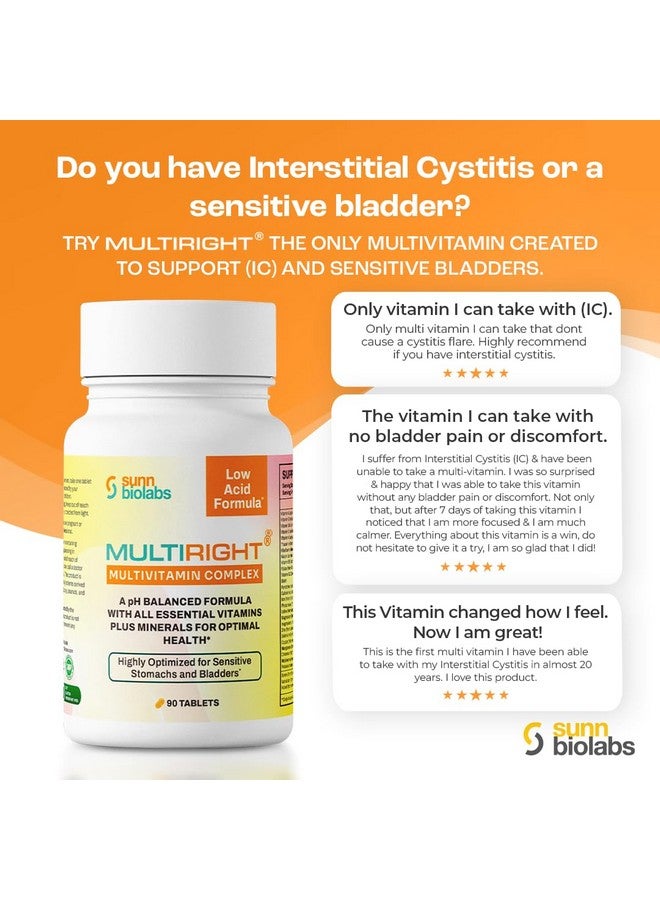 مالتي رايت | مالتي فيتامين منخفض الحموضة للمعدة الحساسة، المثانة أو التهاب المثانة | 14 فيتامين و 14 معدن | صديق للمثانة، متوازن الحموضة | سهل الهضم - أقل حموضة | فيتامين سي مخفف | 90 قرص - Image 4