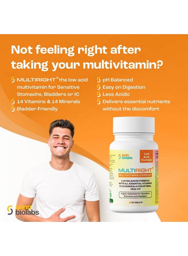 مالتي رايت | مالتي فيتامين منخفض الحموضة للمعدة الحساسة، المثانة أو التهاب المثانة | 14 فيتامين و 14 معدن | صديق للمثانة، متوازن الحموضة | سهل الهضم - أقل حموضة | فيتامين سي مخفف | 90 قرص - Image 2
