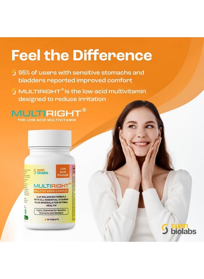 مالتي رايت | مالتي فيتامين منخفض الحموضة للمعدة الحساسة، المثانة أو التهاب المثانة | 14 فيتامين و 14 معدن | صديق للمثانة، متوازن الحموضة | سهل الهضم - أقل حموضة | فيتامين سي مخفف | 90 قرص - Image 3
