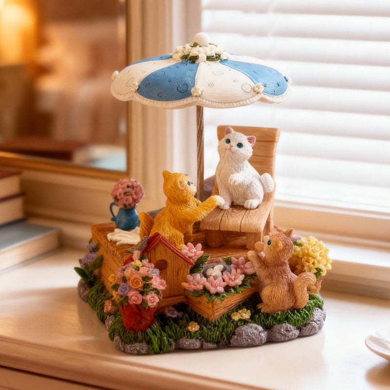 Mr.Winder Cat's Melody Garden - Handcrafted Resin Music Box with Rotating Umbrella, Plays 'What A Wonderful World for Cat Lovers & Home Decor - Image 3