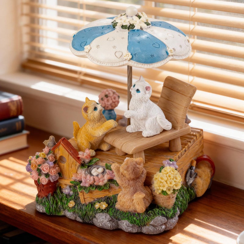 Mr.Winder Cat's Melody Garden - Handcrafted Resin Music Box with Rotating Umbrella, Plays 'What A Wonderful World for Cat Lovers & Home Decor - Image 2