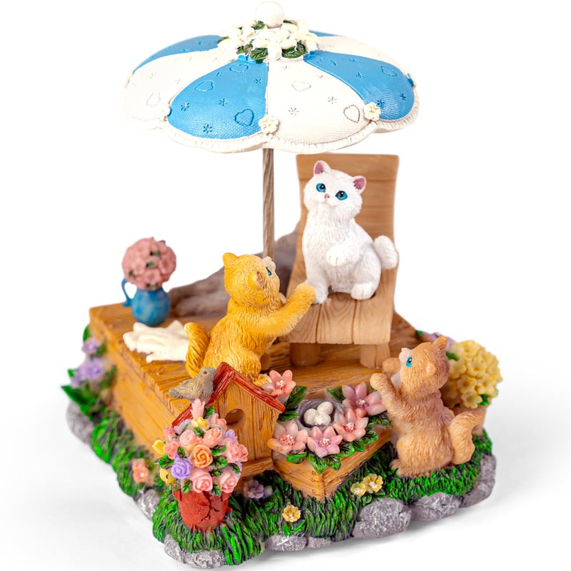 Mr.Winder Cat's Melody Garden - Handcrafted Resin Music Box with Rotating Umbrella, Plays 'What A Wonderful World for Cat Lovers & Home Decor - Image 5