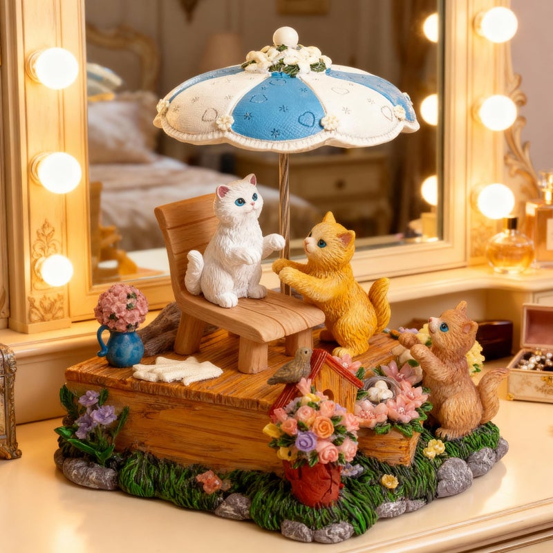Mr.Winder Cat's Melody Garden - Handcrafted Resin Music Box with Rotating Umbrella, Plays 'What A Wonderful World for Cat Lovers & Home Decor - Image 4