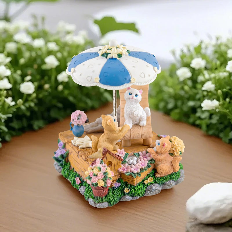 Mr.Winder Cat's Melody Garden - Handcrafted Resin Music Box with Rotating Umbrella, Plays 'What A Wonderful World for Cat Lovers & Home Decor - Image 1