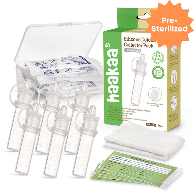 Haakaa Silicone Colostrum Collector Set with Clear PP Storage Case 4 ml, 6 PK, Pre-Sterilized - Image 2