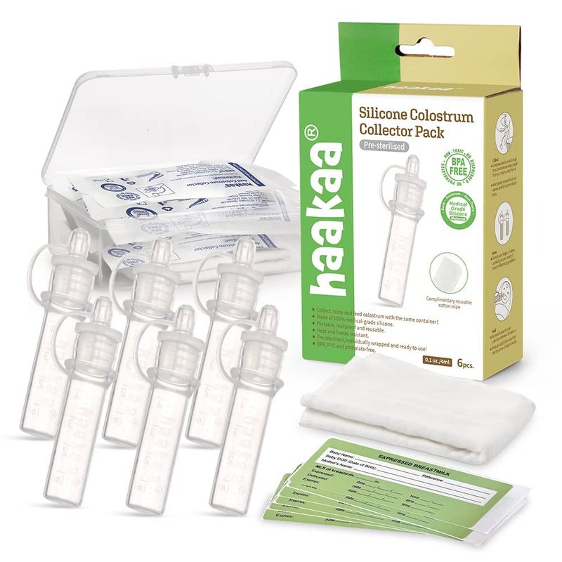 Haakaa Silicone Colostrum Collector Set with Clear PP Storage Case 4 ml, 6 PK, Pre-Sterilized - Image 1