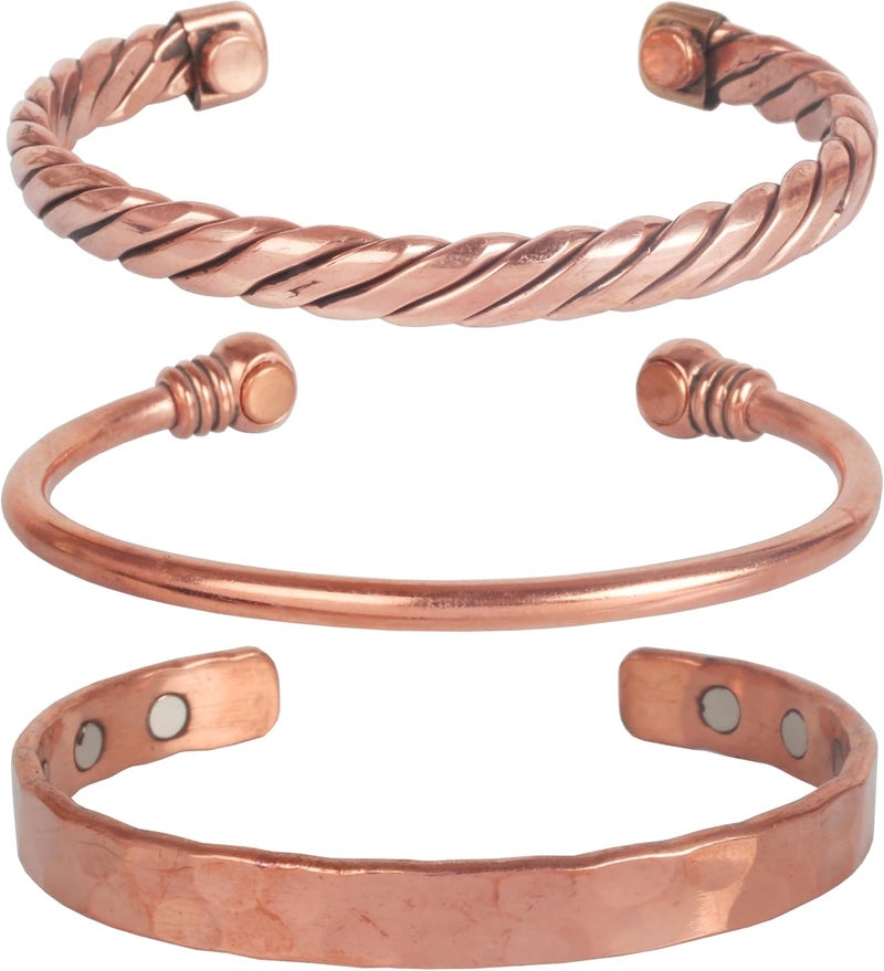 Touchstone copper bracelets | gift for men women |adjustable 100% pure solid real magnetic jewelry | handmade bracelet set combo | rope braided tibetan bangles. - Image 1